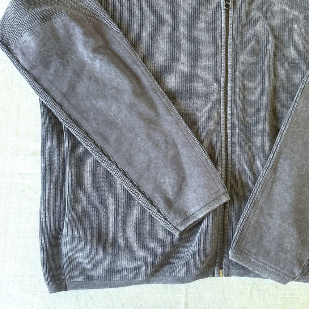 Rag & Bone Full Zip Sweater $398 Charcoal Grey Elbow Patches Mock Neck - Picture 2 of 8